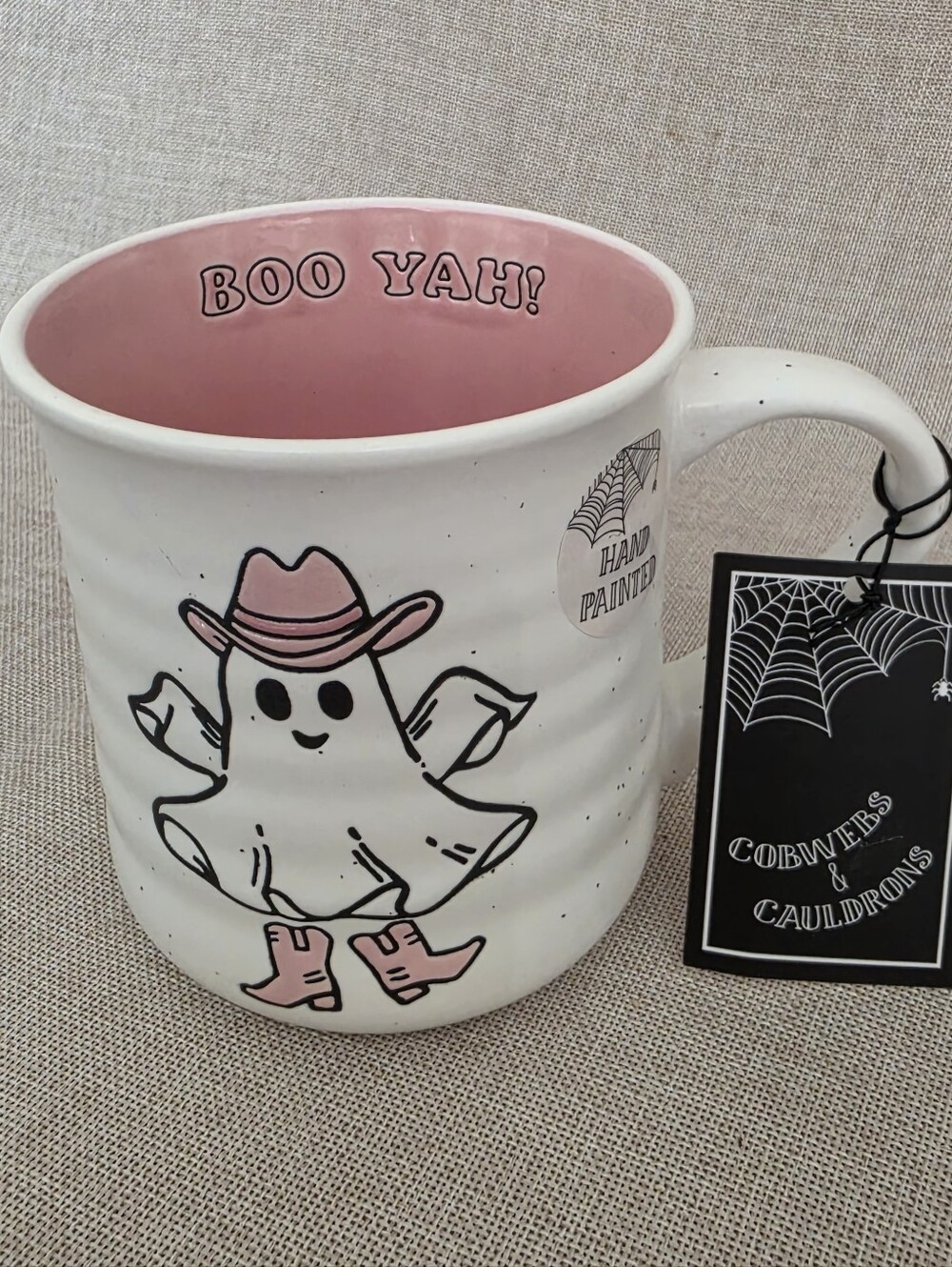 Cobwebs & Cauldrons Boo Yah! Pink-Interior Ghost Mug Halloween